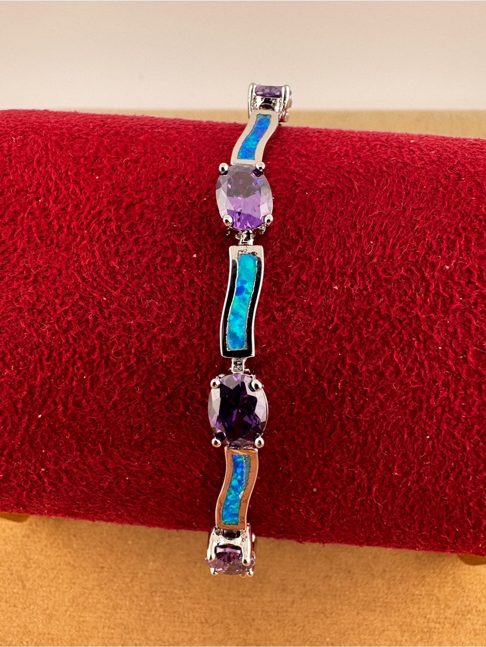 Amethyst & Opal Sterling Silver Tennis Bracelet